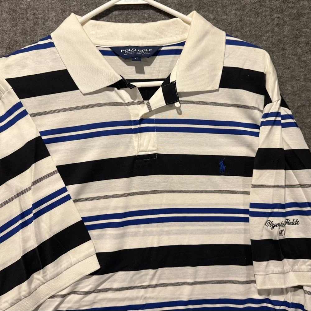 Ralph Lauren Polo Golf shirt men’s XL Pima cotton blue white black striped soft